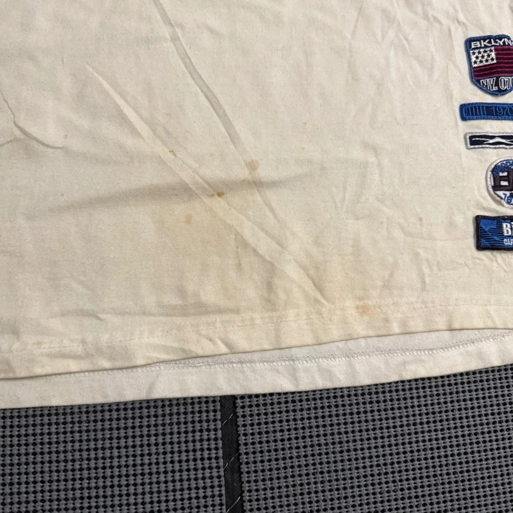 Brooklyn Express NY 70 Mens T-Shirt Large Cream Blue Ringer Jersey Style Vintage